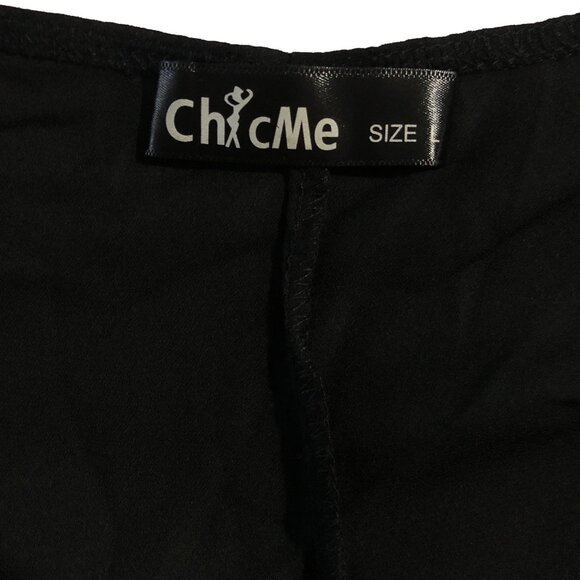 Chic Me Womens Size L Black V-Neck Wavy Edge Butterfly Long Sleeve Blouse - Picture 3 of 9